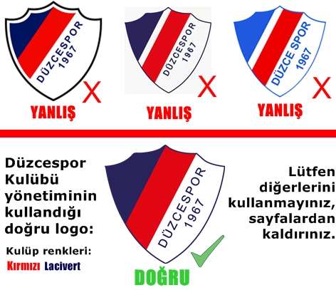 Doğru Düzcespor Logosu, Düzcespor yönetiminin kullandığı Düzcespor Arması Düzcespor renkleri kırmızı lacivert
